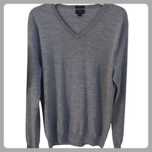 J Crew Slim Fit Merino Wool V Neck Sweater Men's Gray Lightweight Classic